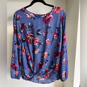 Apt. 9 Blue Floral Long-Sleeve Blouse